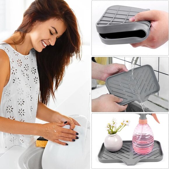 Silicone Soap Dish, 9.6"×5.3" Silicone Soap Holder for Bathroom and Kitchen, Sin - Picture 6 of 8